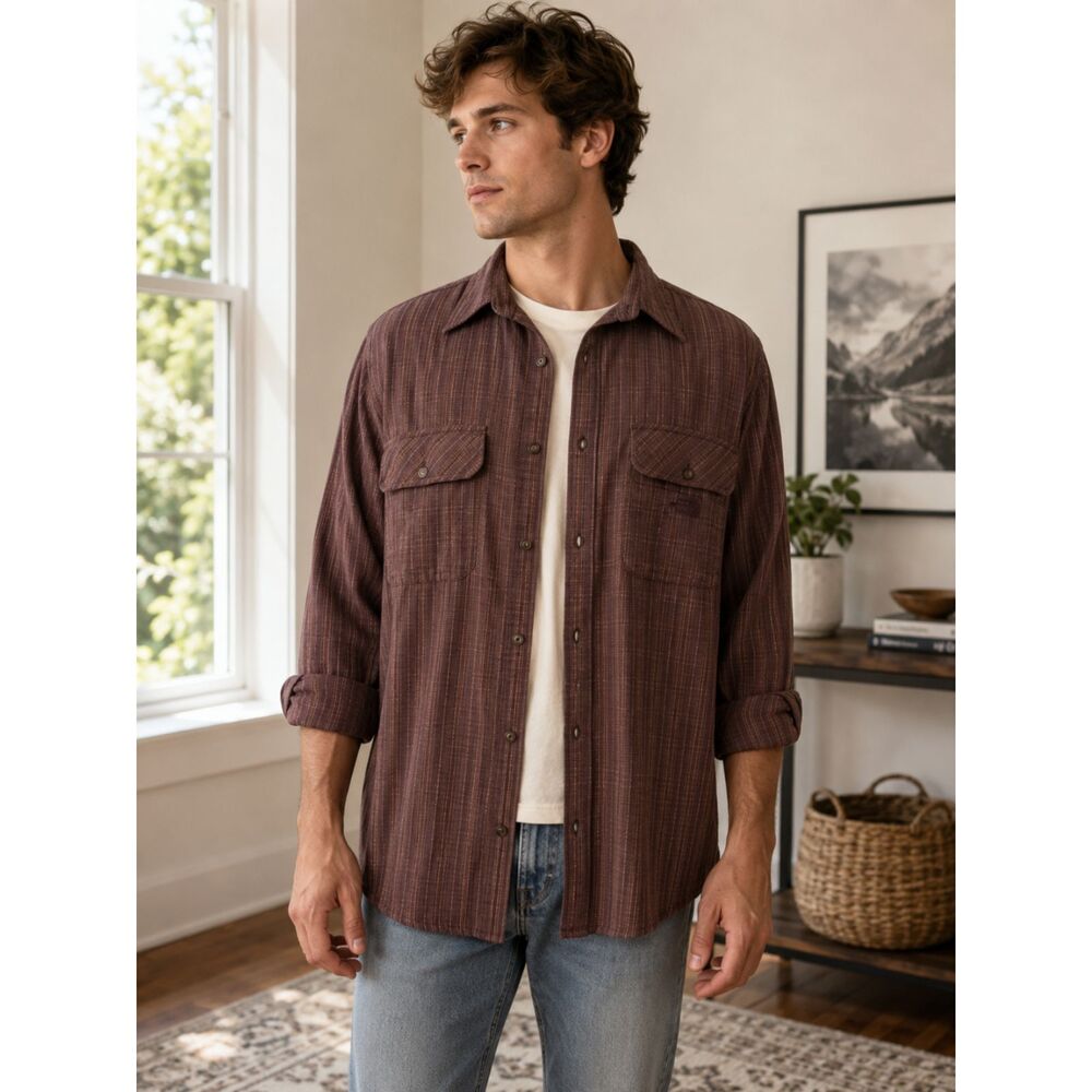 The North Face Vintage Nylon Blend Button Front Shirt Brown/Purple Men's XL